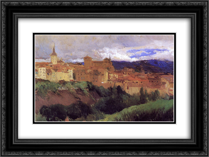 View of Segovia 24x18 Black Ornate Wood Framed Art Print Poster with Double Matting by Sorolla, Joaquin