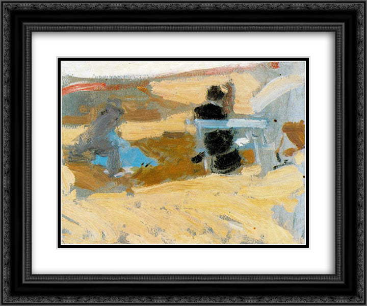 Women on the beach in San Sebastian 24x20 Black Ornate Wood Framed Art Print Poster with Double Matting by Sorolla, Joaquin