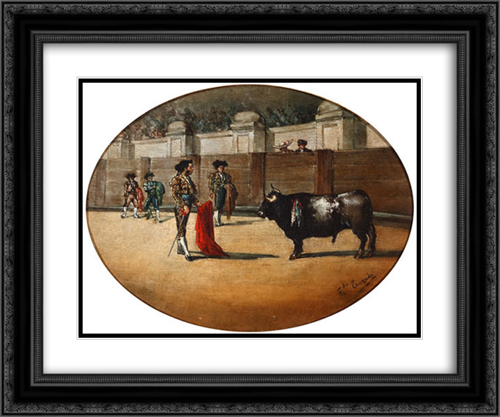 El pase de muleta 24x20 Black Ornate Wood Framed Art Print Poster with Double Matting by Fernandez Cruzado, Joaquin Manuel