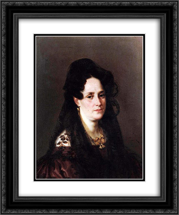 Retrato de mujer 20x24 Black Ornate Wood Framed Art Print Poster with Double Matting by Fernandez Cruzado, Joaquin Manuel