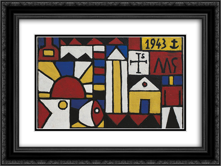 Arte Constructivo 24x18 Black Ornate Wood Framed Art Print Poster with Double Matting by Torres Garcia, Joaquin