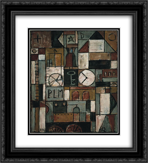 Construction with belltower 20x22 Black Ornate Wood Framed Art Print Poster with Double Matting by Torres Garcia, Joaquin