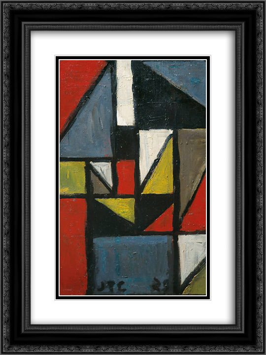 Constructivo en Triangulo 18x24 Black Ornate Wood Framed Art Print Poster with Double Matting by Torres Garcia, Joaquin