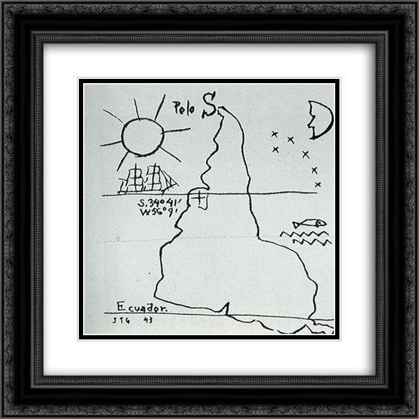Inverted America 20x20 Black Ornate Wood Framed Art Print Poster with Double Matting by Torres Garcia, Joaquin