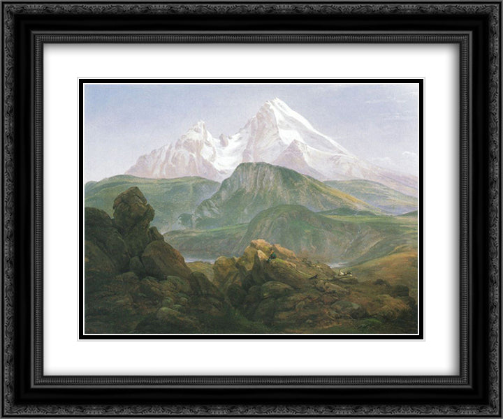 Der Watzmann 24x20 Black Ornate Wood Framed Art Print Poster with Double Matting by Dahl, Johan Christian
