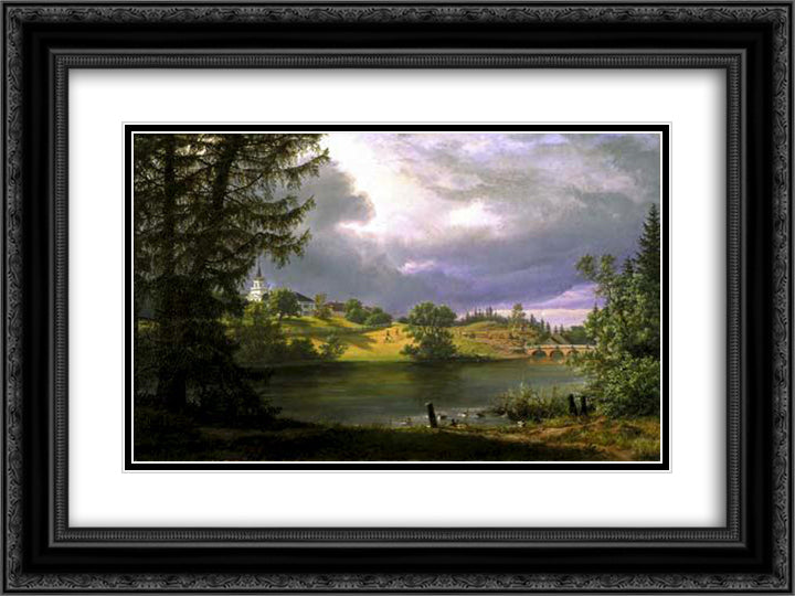 Frogner Manor 24x18 Black Ornate Wood Framed Art Print Poster with Double Matting by Dahl, Johan Christian
