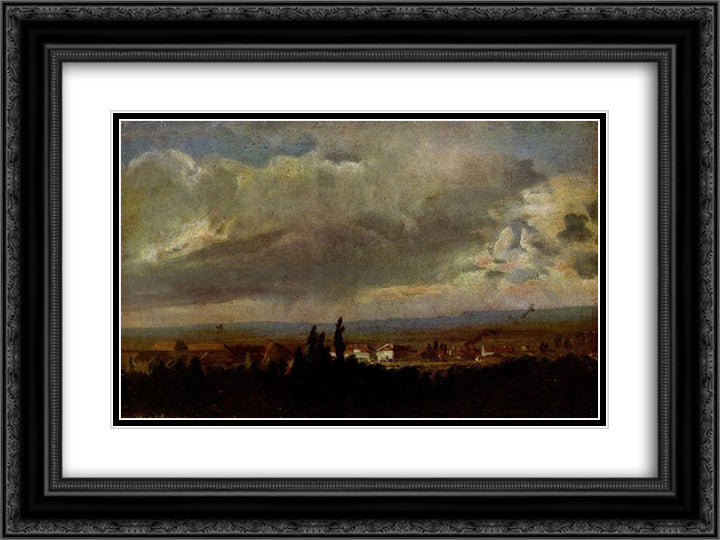 Gewitterstimmung bei Dresden 24x18 Black Ornate Wood Framed Art Print Poster with Double Matting by Dahl, Johan Christian