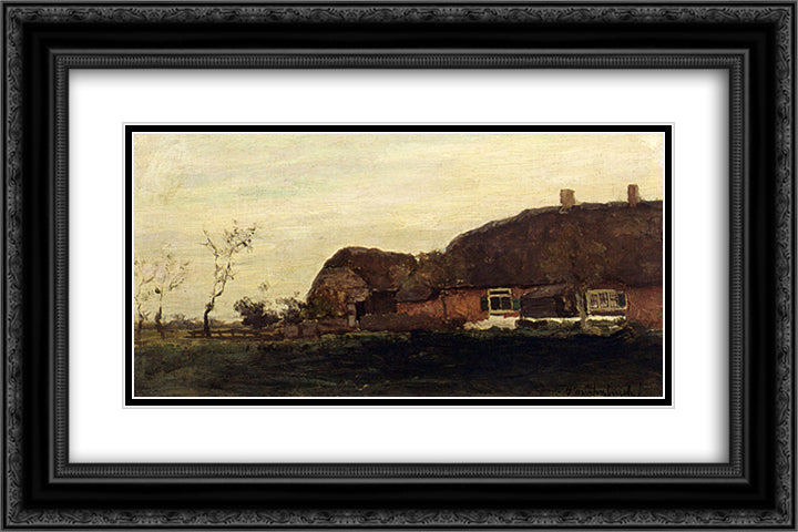 A Farmhouse In A Polder 24x16 Black Ornate Wood Framed Art Print Poster with Double Matting by Weissenbruch, Johan Hendrik