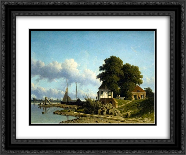 At Elshout Sun 24x20 Black Ornate Wood Framed Art Print Poster with Double Matting by Weissenbruch, Johan Hendrik