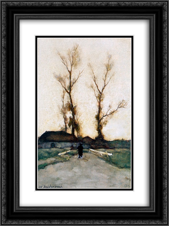 Autumn evening 18x24 Black Ornate Wood Framed Art Print Poster with Double Matting by Weissenbruch, Johan Hendrik