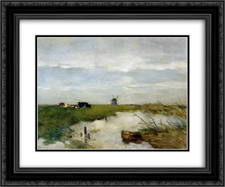 Dutch polder landscape 24x20 Black Ornate Wood Framed Art Print Poster with Double Matting by Weissenbruch, Johan Hendrik