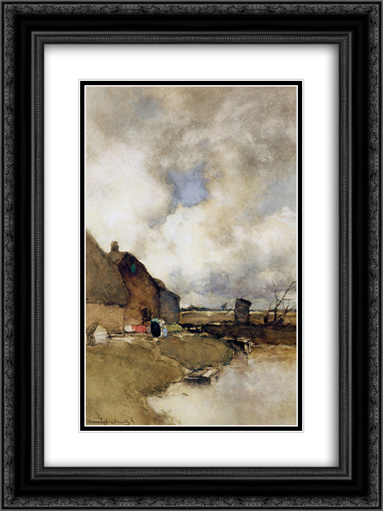Farm near Noorden 18x24 Black Ornate Wood Framed Art Print Poster with Double Matting by Weissenbruch, Johan Hendrik