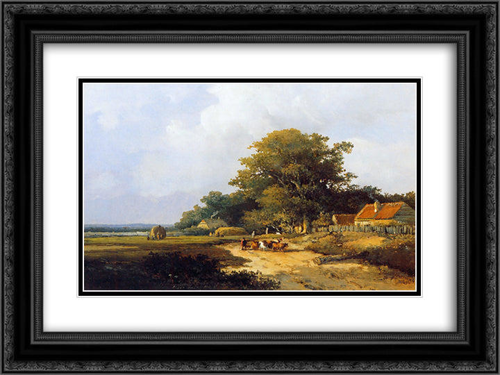 Farmer with herd on countryroad 24x18 Black Ornate Wood Framed Art Print Poster with Double Matting by Weissenbruch, Johan Hendrik