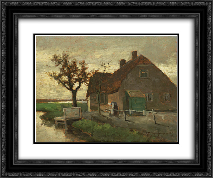 Farmhouse on a canal 24x20 Black Ornate Wood Framed Art Print Poster with Double Matting by Weissenbruch, Johan Hendrik