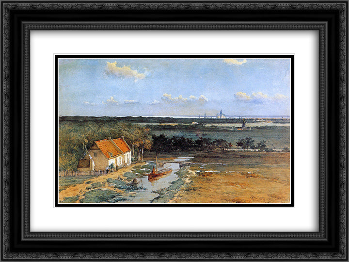 Kennemerland 24x18 Black Ornate Wood Framed Art Print Poster with Double Matting by Weissenbruch, Johan Hendrik