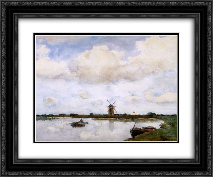 Mill at the lake 24x20 Black Ornate Wood Framed Art Print Poster with Double Matting by Weissenbruch, Johan Hendrik