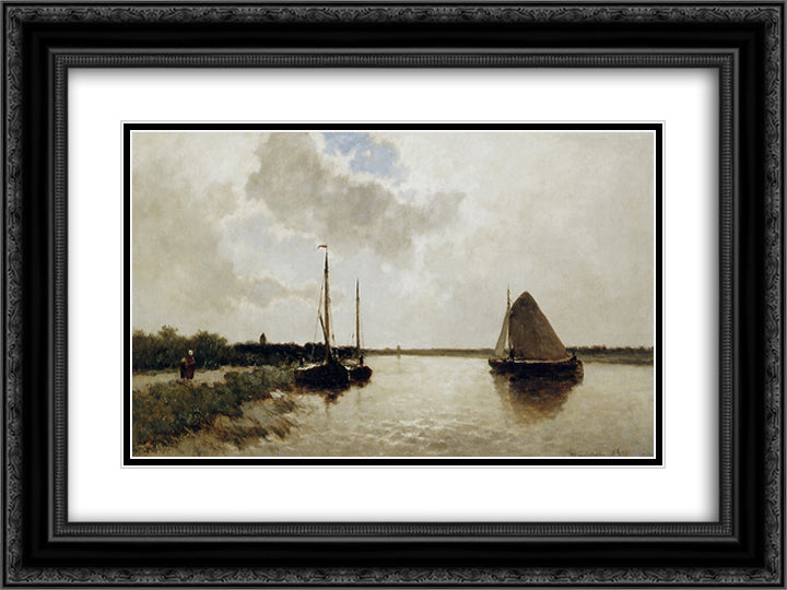 Ships on canal 24x18 Black Ornate Wood Framed Art Print Poster with Double Matting by Weissenbruch, Johan Hendrik
