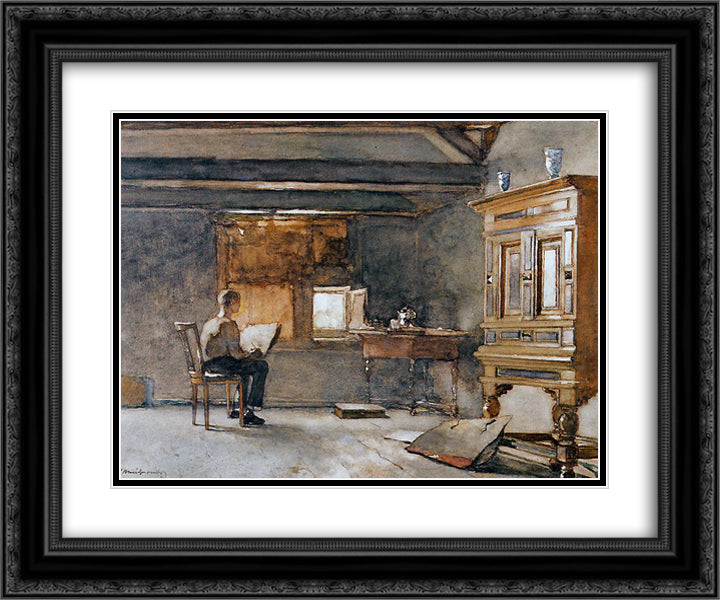 The artist's studio 24x20 Black Ornate Wood Framed Art Print Poster with Double Matting by Weissenbruch, Johan Hendrik