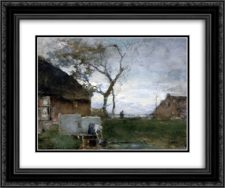 The washing place 24x20 Black Ornate Wood Framed Art Print Poster with Double Matting by Weissenbruch, Johan Hendrik