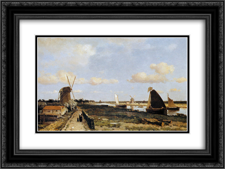 View at Geestbrug 24x18 Black Ornate Wood Framed Art Print Poster with Double Matting by Weissenbruch, Johan Hendrik