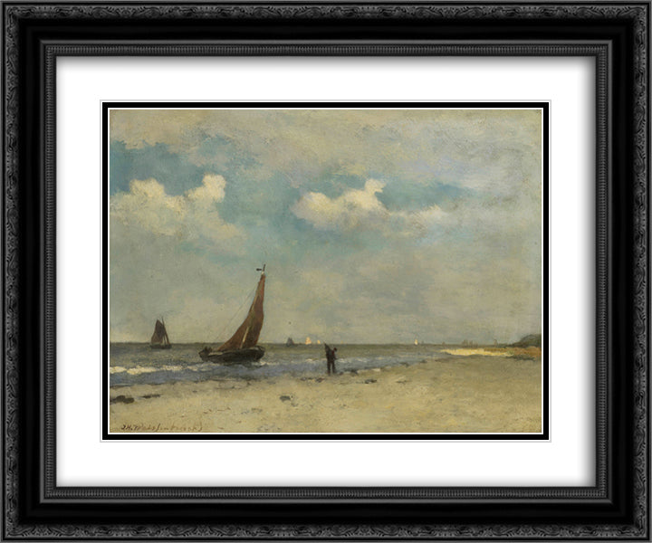 View of Seaside 24x20 Black Ornate Wood Framed Art Print Poster with Double Matting by Weissenbruch, Johan Hendrik