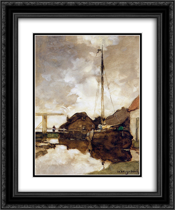 View on canal 20x24 Black Ornate Wood Framed Art Print Poster with Double Matting by Weissenbruch, Johan Hendrik