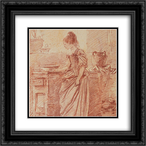 Die hubsche Kochin 20x20 Black Ornate Wood Framed Art Print Poster with Double Matting by Peters, Johann Anton de