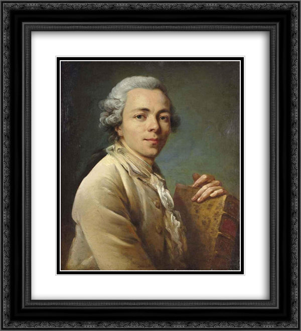 Portrait d'un homme portant un exemplaire des Essais de Montaigne 20x22 Black Ornate Wood Framed Art Print Poster with Double Matting by Peters, Johann Anton de