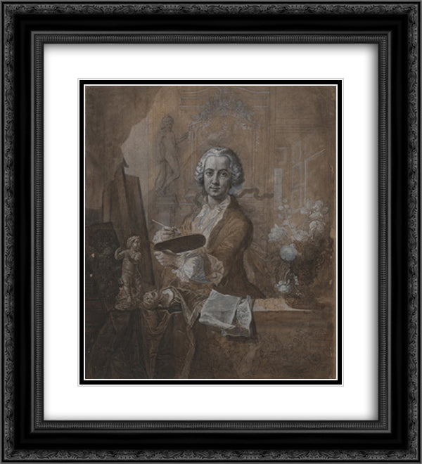 Selbstbildnis an der Staffelei 20x22 Black Ornate Wood Framed Art Print Poster with Double Matting by Peters, Johann Anton de