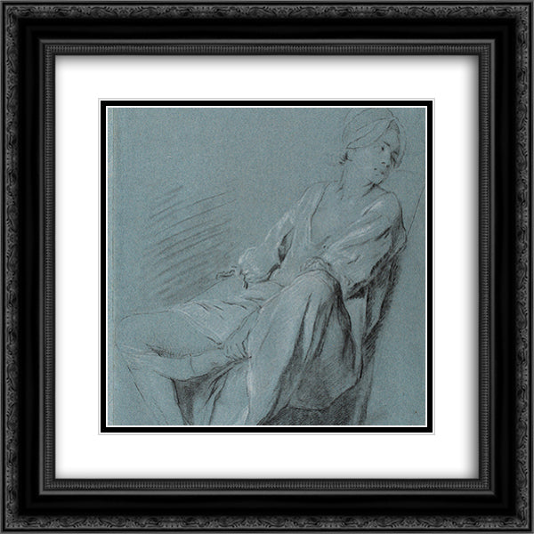 Sitzende junge Frau im Hemd 20x20 Black Ornate Wood Framed Art Print Poster with Double Matting by Peters, Johann Anton de