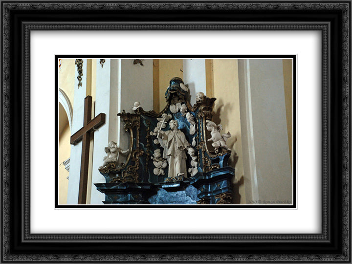 Altar of St. Nicholas with a sculpture of Jan Nepomuk 24x18 Black Ornate Wood Framed Art Print Poster with Double Matting by Pinzel, Johann Georg