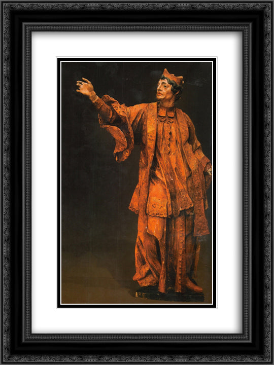 Saint Francis Borgia 18x24 Black Ornate Wood Framed Art Print Poster with Double Matting by Pinzel, Johann Georg