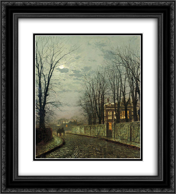 A Wintry Moon 20x22 Black Ornate Wood Framed Art Print Poster with Double Matting by Grimshaw, John Atkinson