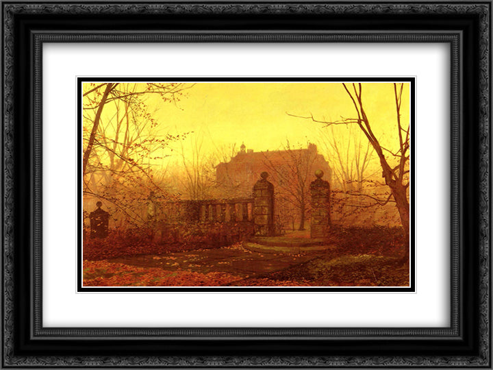 Autumn Morning 24x18 Black Ornate Wood Framed Art Print Poster with Double Matting by Grimshaw, John Atkinson