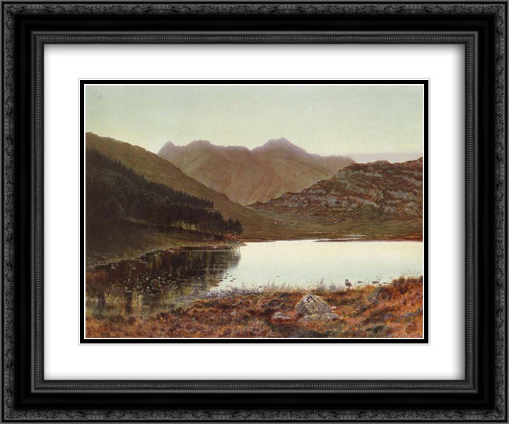 Blea tarn at first light, Langdale pikes in the distance 24x20 Black Ornate Wood Framed Art Print Poster with Double Matting by Grimshaw, John Atkinson