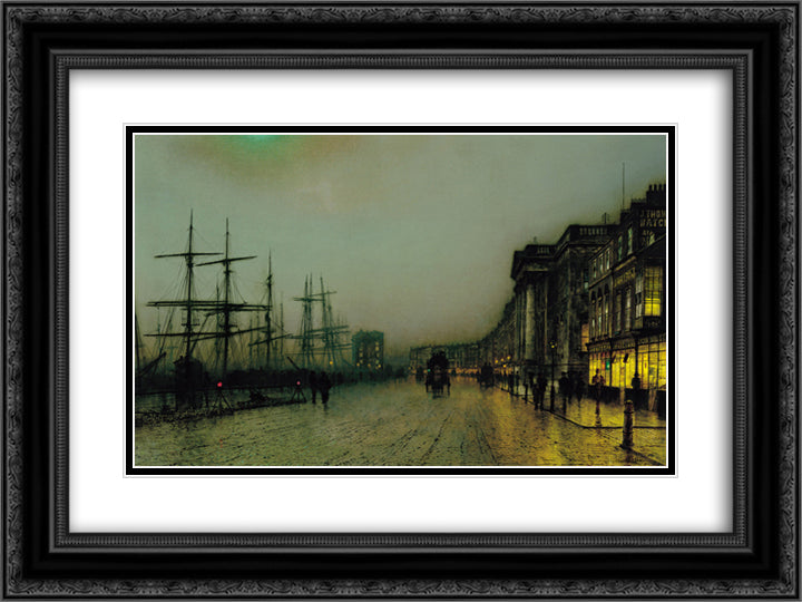 Canny Glasgow 24x18 Black Ornate Wood Framed Art Print Poster with Double Matting by Grimshaw, John Atkinson