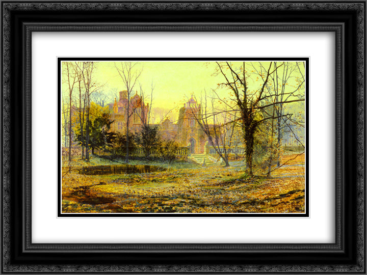 Evening, Knostrop Old Hall 24x18 Black Ornate Wood Framed Art Print Poster with Double Matting by Grimshaw, John Atkinson