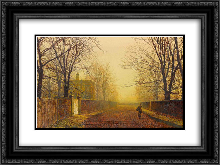 Golden Autumn 24x18 Black Ornate Wood Framed Art Print Poster with Double Matting by Grimshaw, John Atkinson
