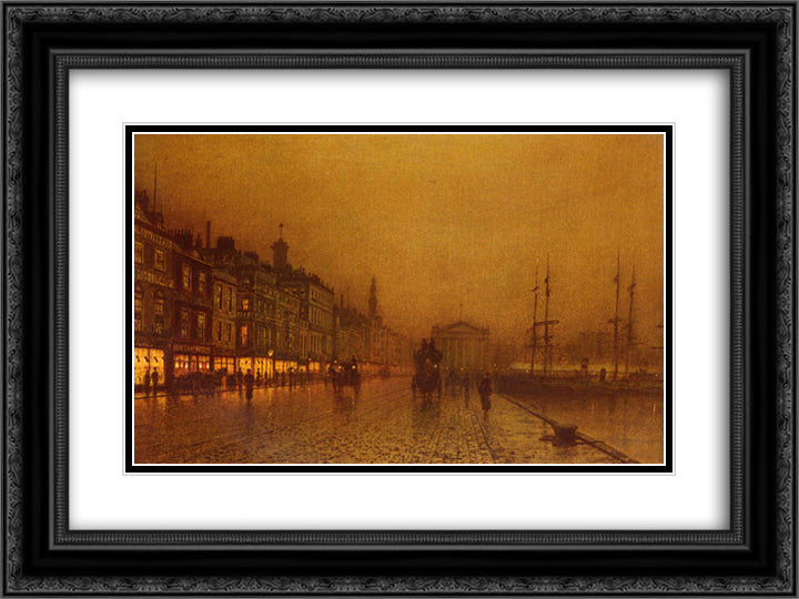 Greenock Dock 24x18 Black Ornate Wood Framed Art Print Poster with Double Matting by Grimshaw, John Atkinson
