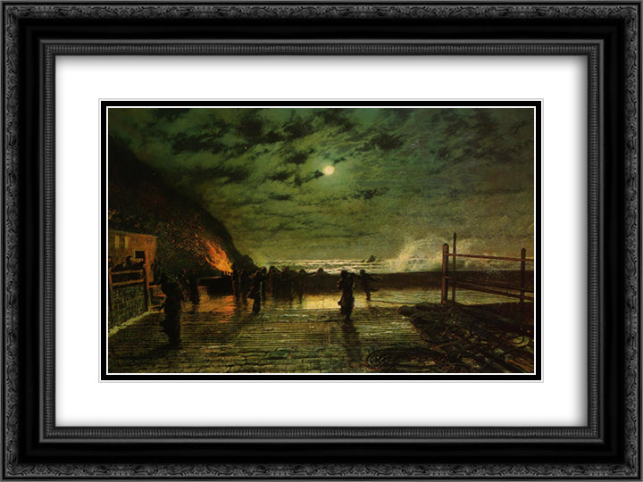In Peril (The Harbour Flare) 24x18 Black Ornate Wood Framed Art Print Poster with Double Matting by Grimshaw, John Atkinson
