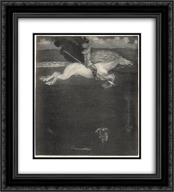 Odin and Sleipnir 20x22 Black Ornate Wood Framed Art Print Poster with Double Matting by Bauer, John