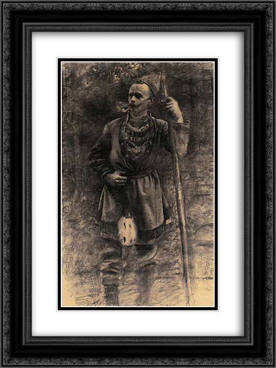 Same i skogsbryn 18x24 Black Ornate Wood Framed Art Print Poster with Double Matting by Bauer, John