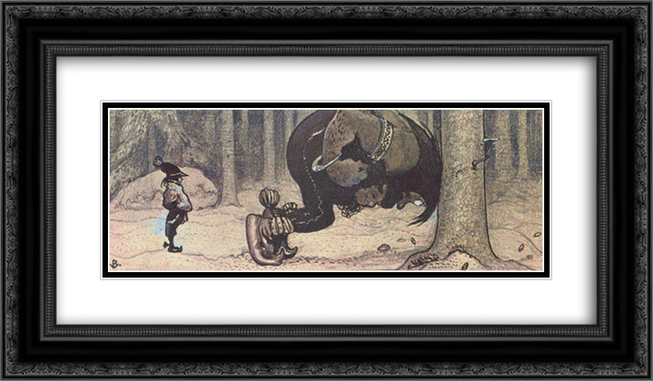 Stalo and Kauras 24x14 Black Ornate Wood Framed Art Print Poster with Double Matting by Bauer, John