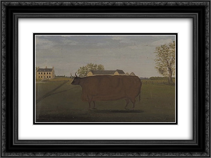 Painting of a Prize Cow in a Field 24x18 Black Ornate Wood Framed Art Print Poster with Double Matting by Bradley, John