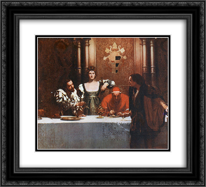 A glass of wine with Caesar Borgia 22x20 Black Ornate Wood Framed Art Print Poster with Double Matting by Collier, John
