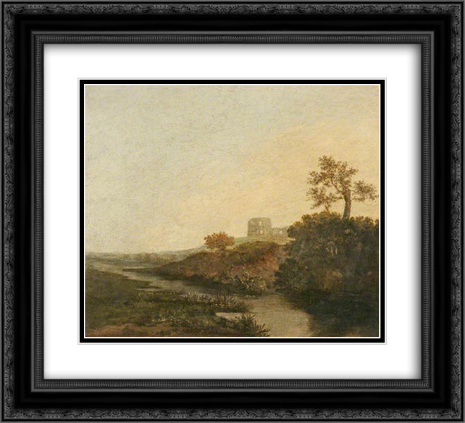 A Castle in Ruins, Morning 22x20 Black Ornate Wood Framed Art Print Poster with Double Matting by Crome, John