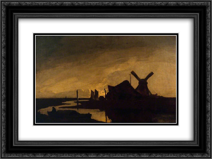 Moonrise on the Yare 24x18 Black Ornate Wood Framed Art Print Poster with Double Matting by Crome, John