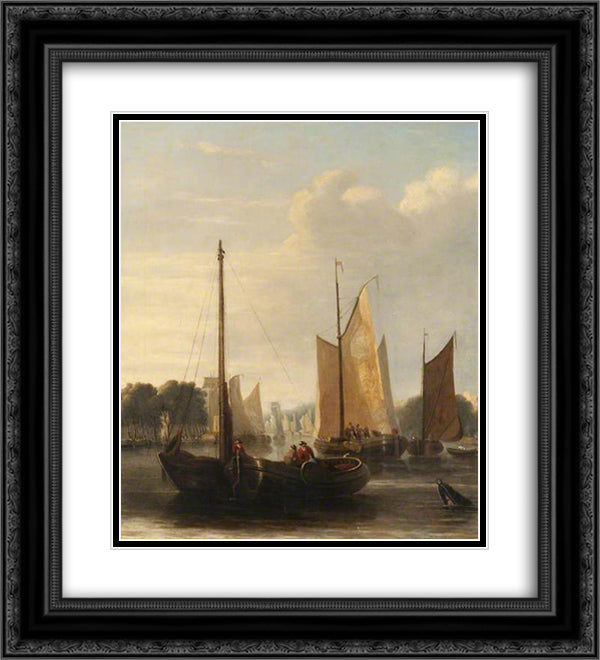 Sailing Barges 20x22 Black Ornate Wood Framed Art Print Poster with Double Matting by Crome, John
