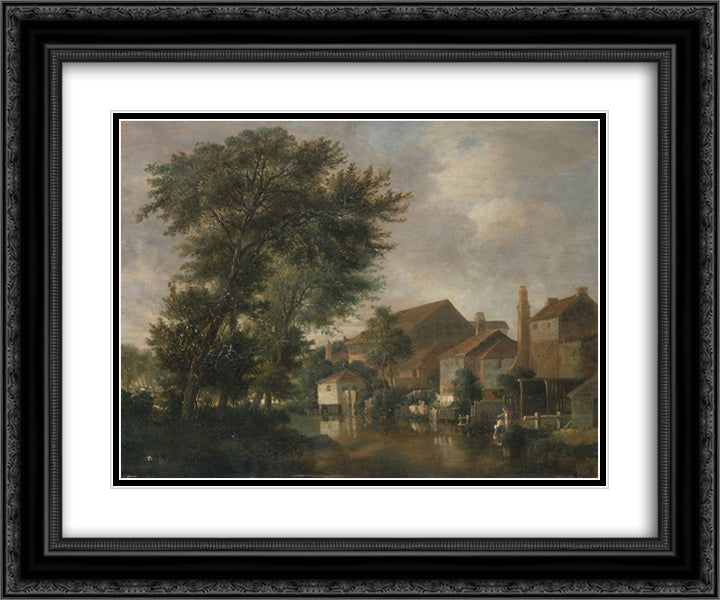 The River Wensum, Norwich 24x20 Black Ornate Wood Framed Art Print Poster with Double Matting by Crome, John