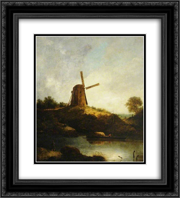 The Windmill 20x22 Black Ornate Wood Framed Art Print Poster with Double Matting by Crome, John